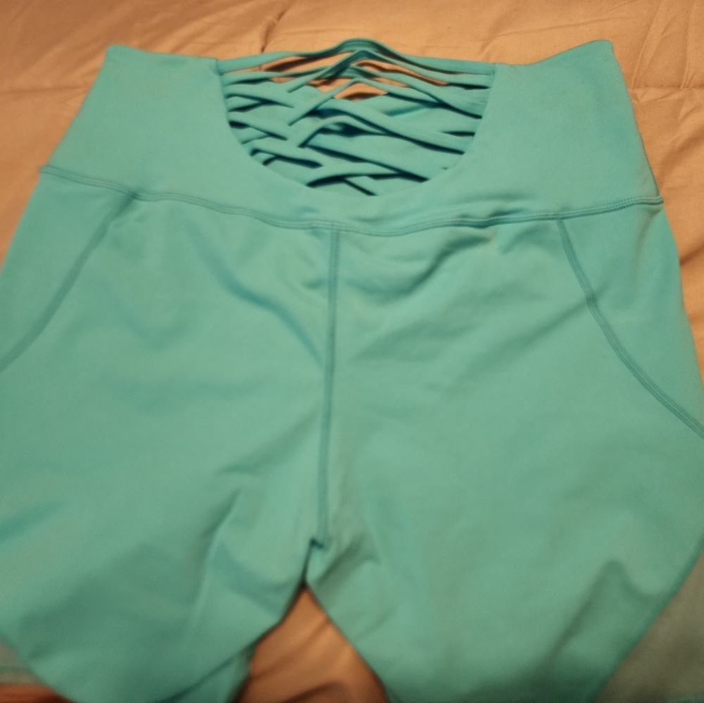 Fit booty strappy back mesh shorts blue/teal